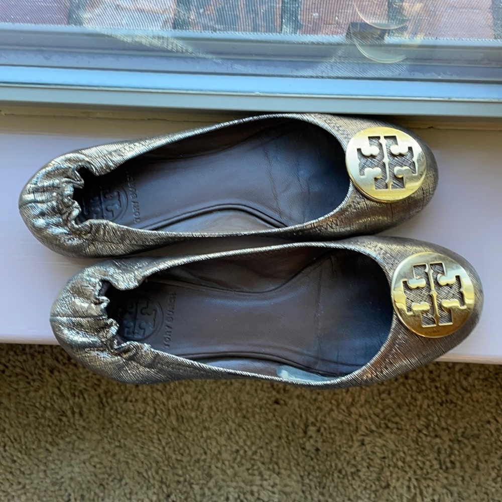 Tory Burch gold ballet flats